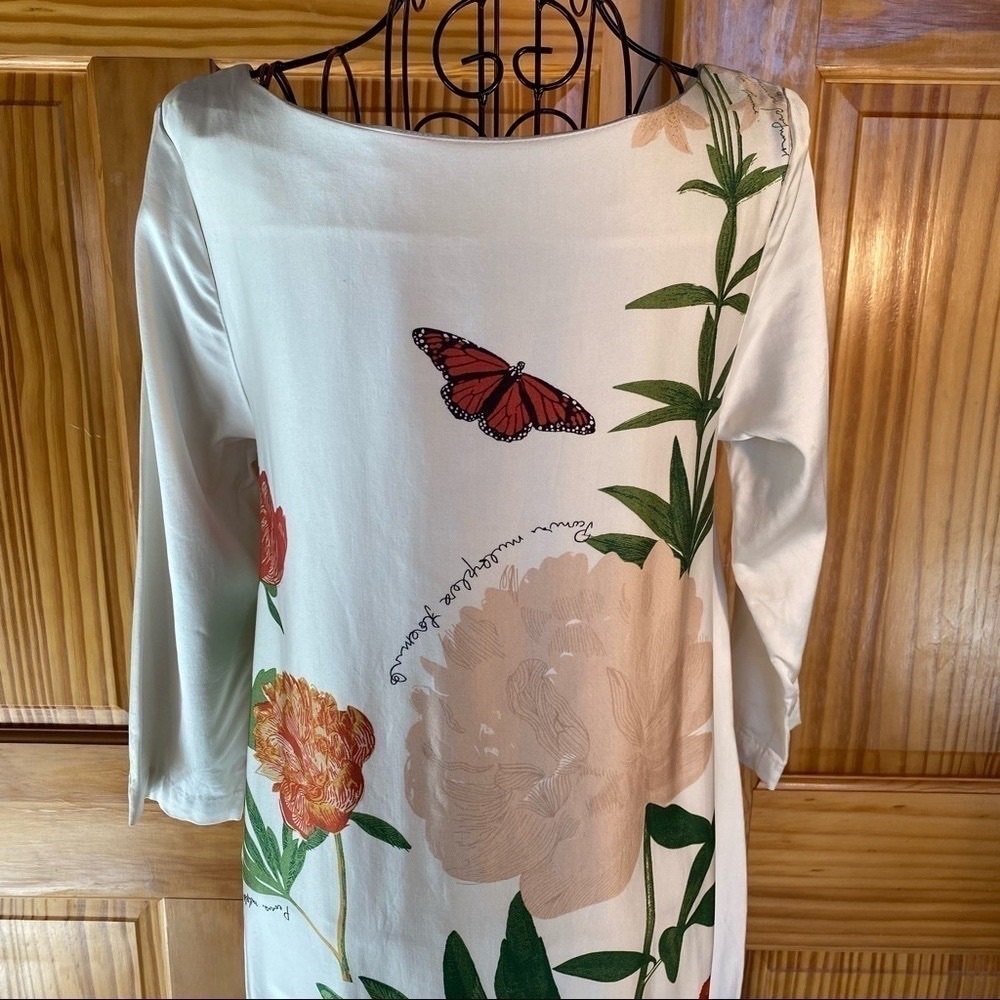 H&M Wool Blend Floral Butterfly Boho Mini Dress 3/4 Length Sleeve Cream Size 6 - Picture 10 of 16